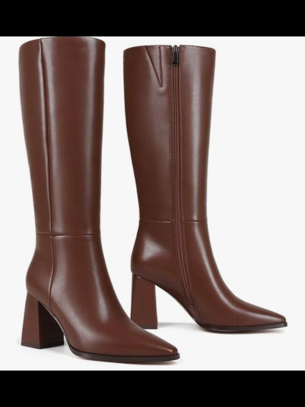 Women's Brown Leather Knee-High Block Heel Boots